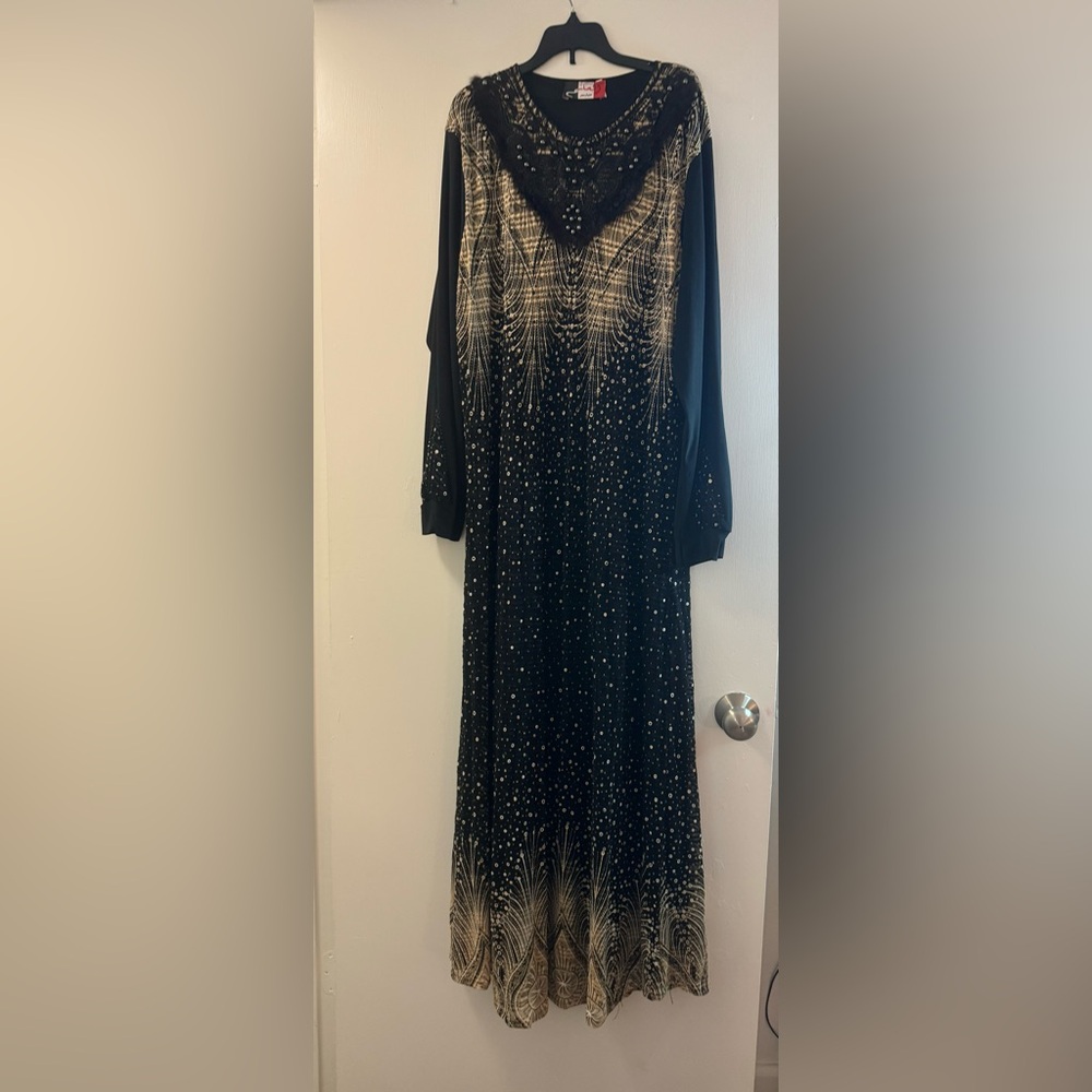 Black And Gold with fur Dress